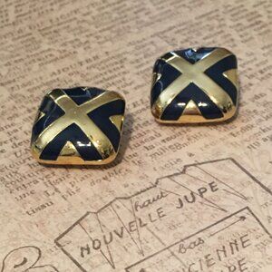Bold Gold Style Enamel X Clip Earrings